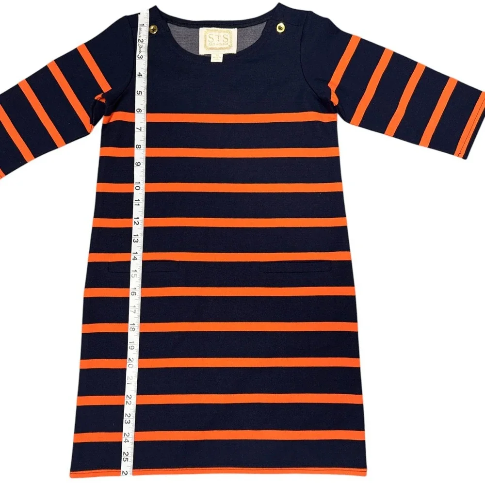Sail to Sable Dress Size 10 Navy Red Orange Stripe Shift Tunic Pockets Preppy